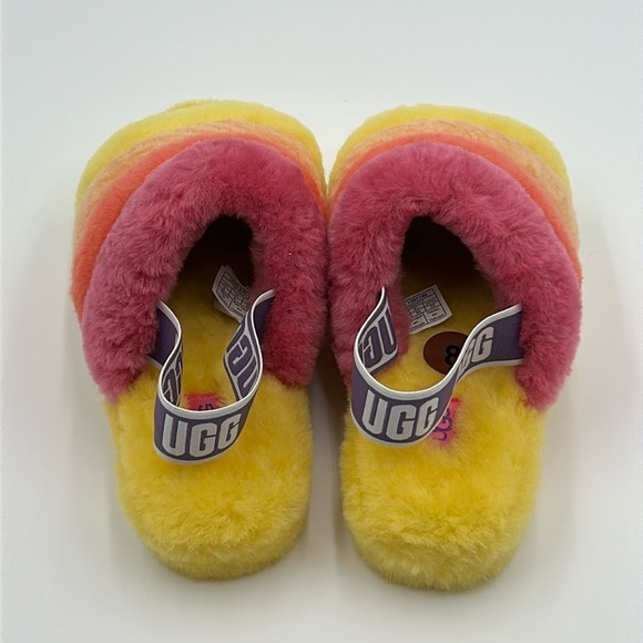 2095- UGG SLIP-ON WOMEN'S PLATFORM PRIDE RAINBOW FLUFF SHEEPSKIN SLIPPERS Sz 8 - Picture 4 of 7